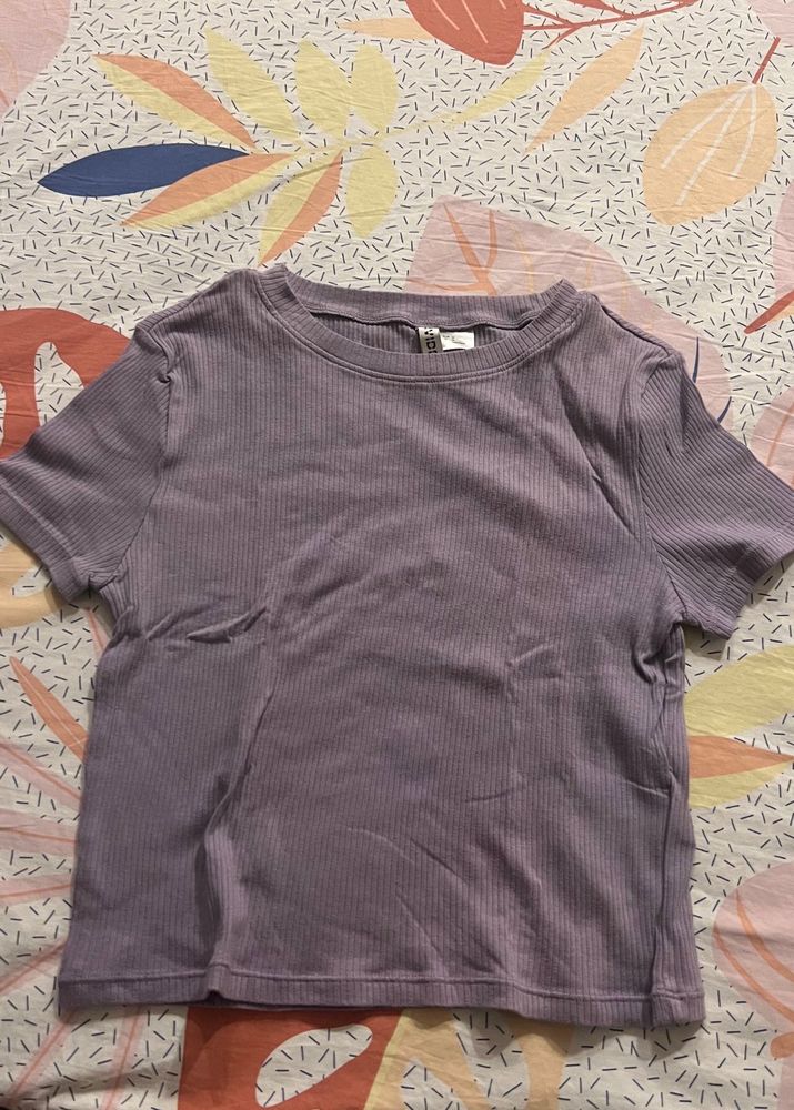 h&amp;m lavender Ribbed Knit Cropped Top