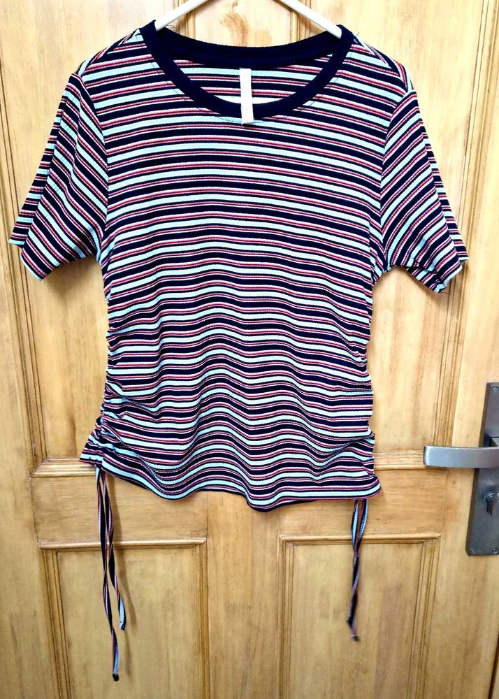 Striped Tee with Drawstring Detail