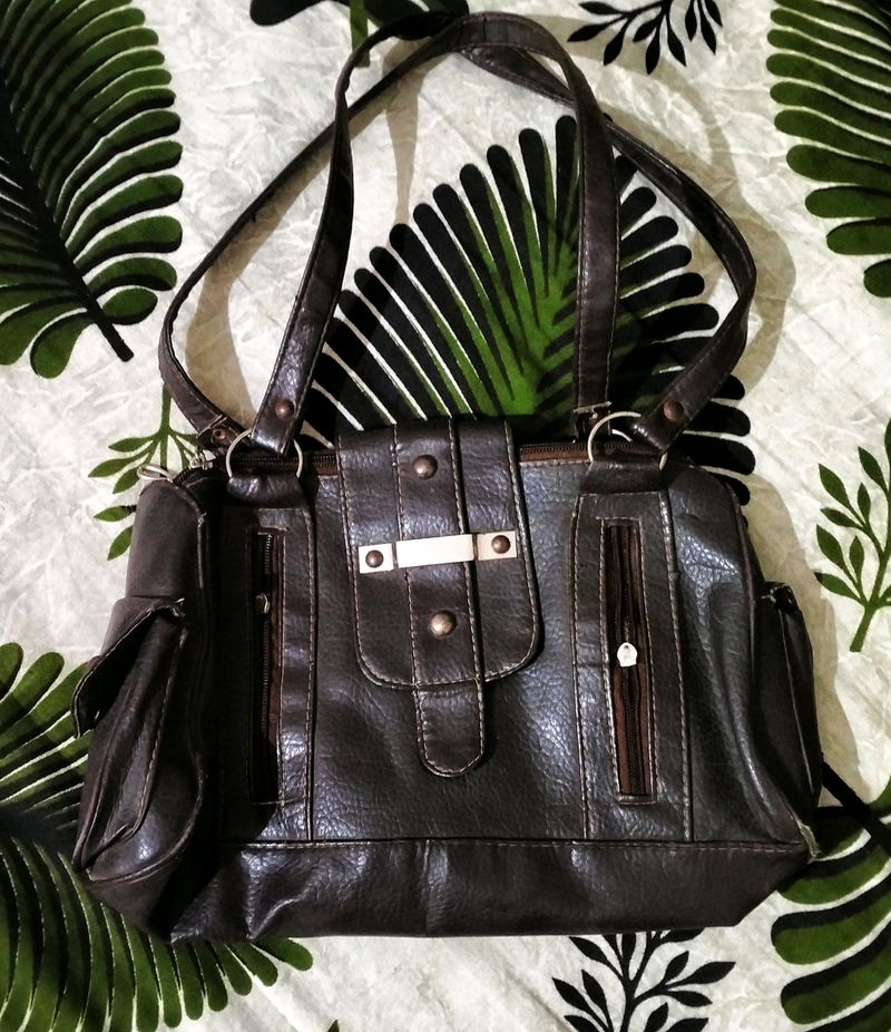 Pure Leather Chocolaty Coloured Hand Bag