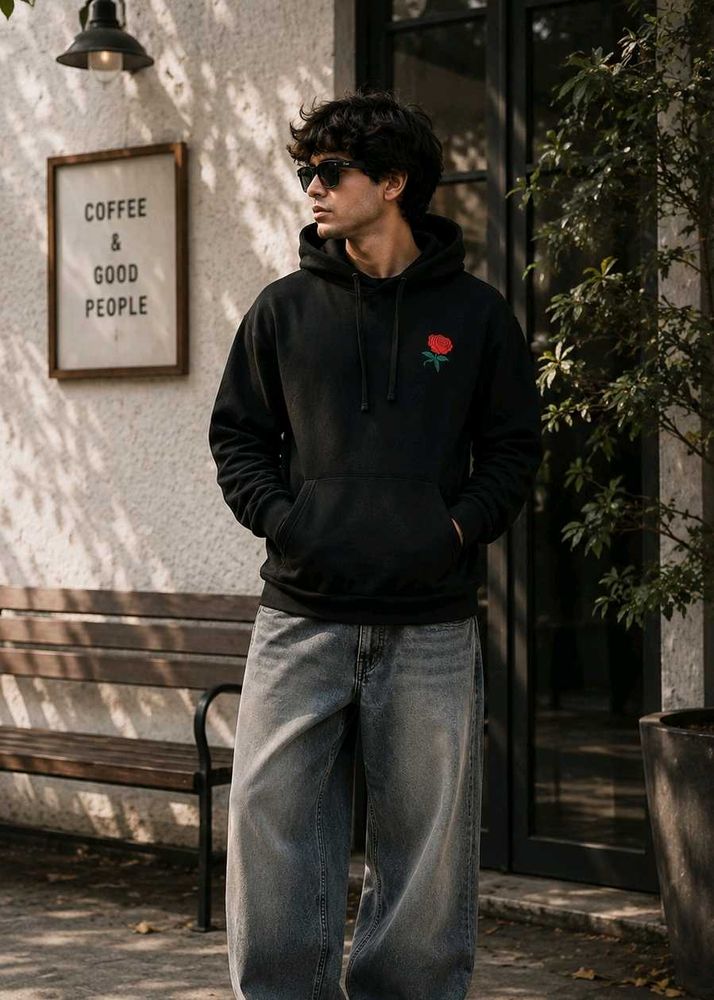 Black Rose Embroidered Hoodie