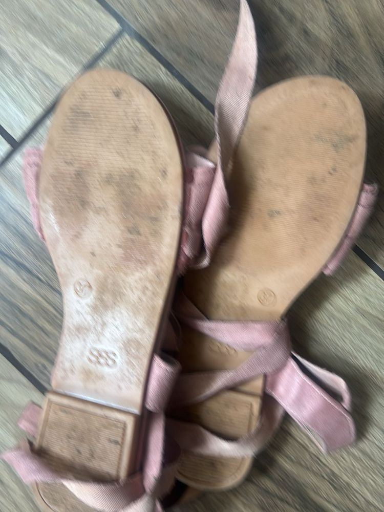 Pink Lace-Up Bow Sandals