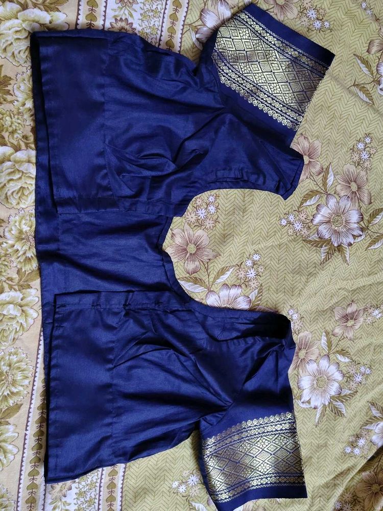 36 size Elegant Navy Blue Silk Blouse