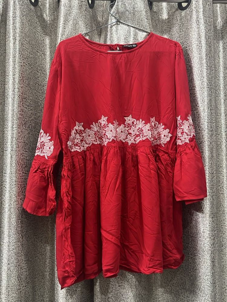 Red Embroidered Top