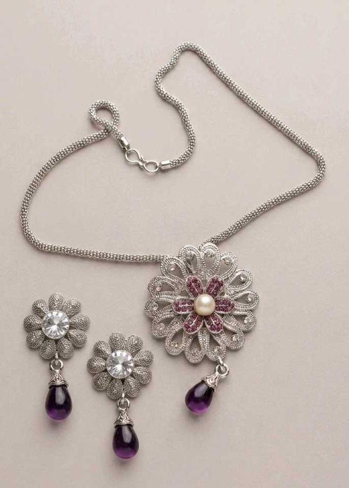 Purple  Floral Jewellery Set