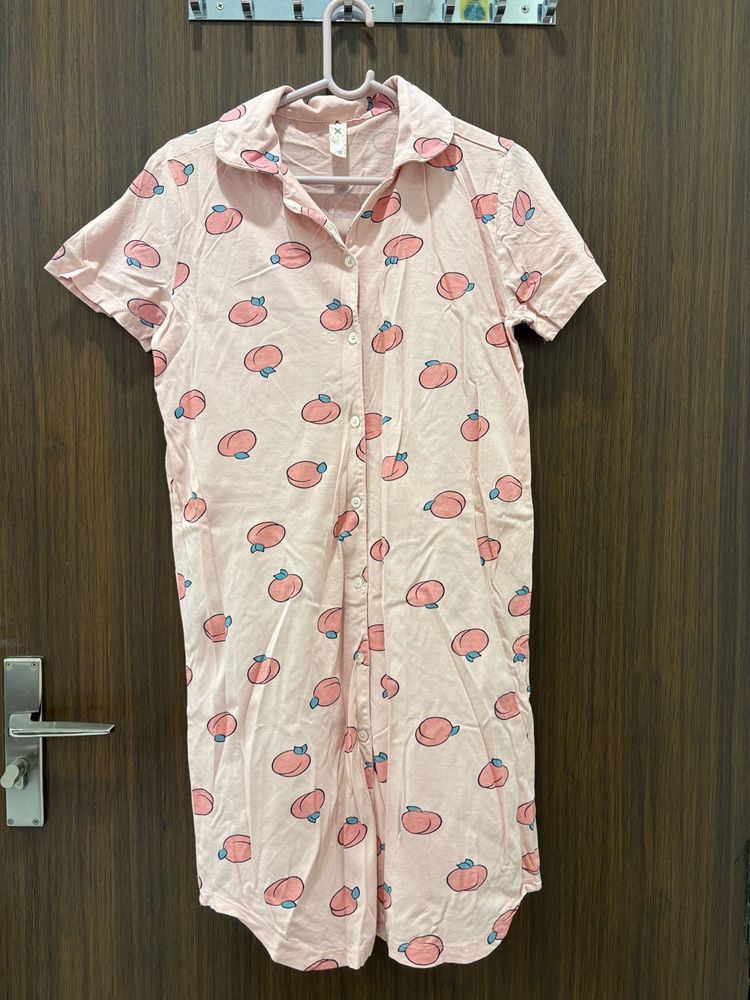 Cute Peach Print Night Dress