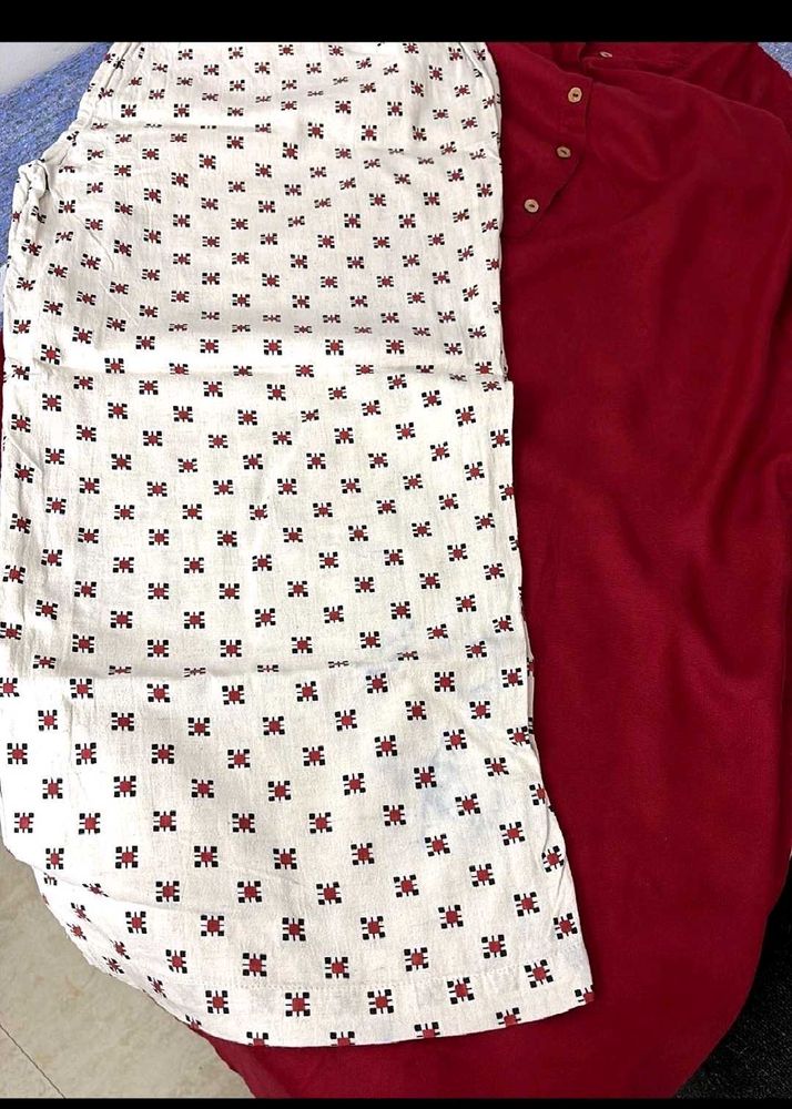 Printed plazo and Red Solid Kurta