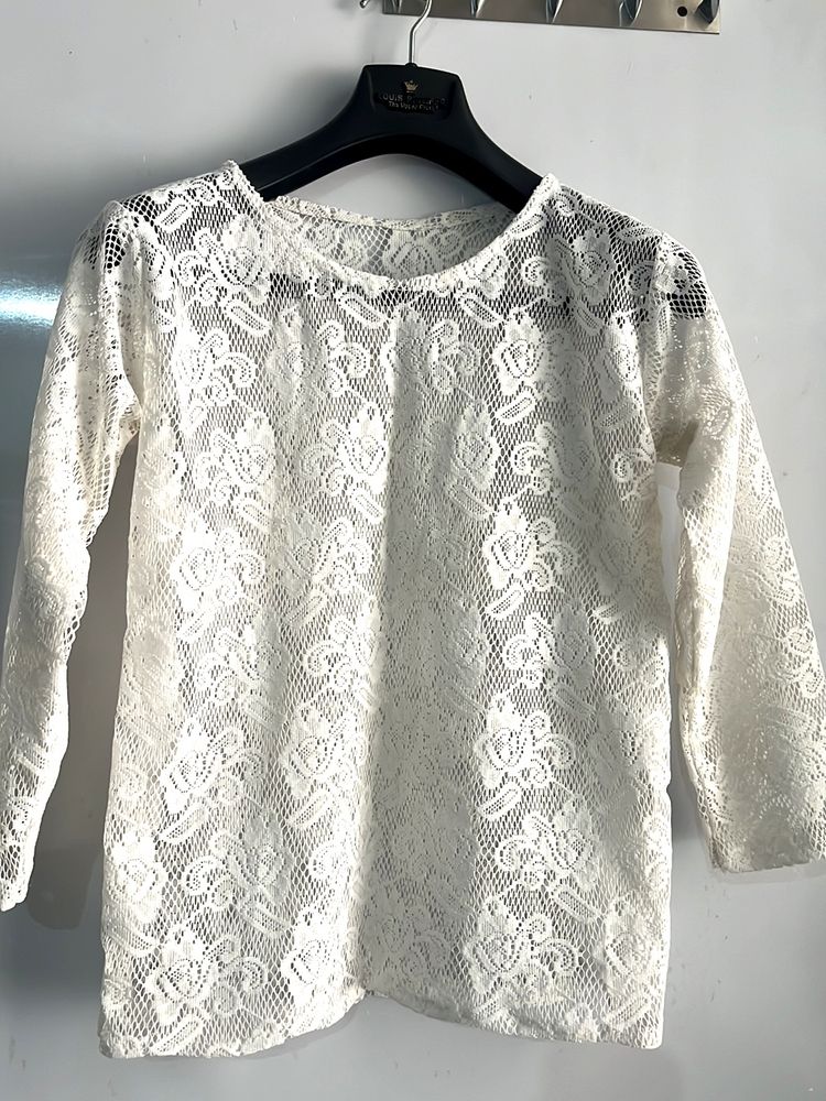 White Lace Round Neck Casual Top