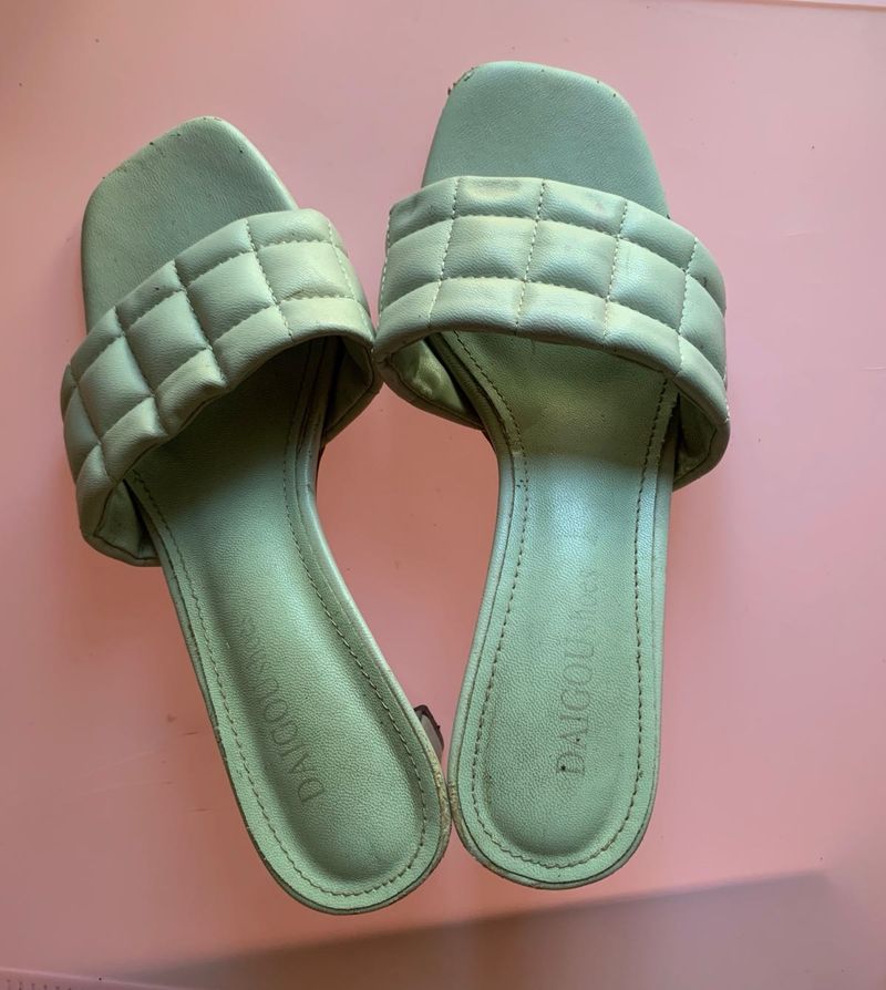 Quilted Strap Heeled Slides