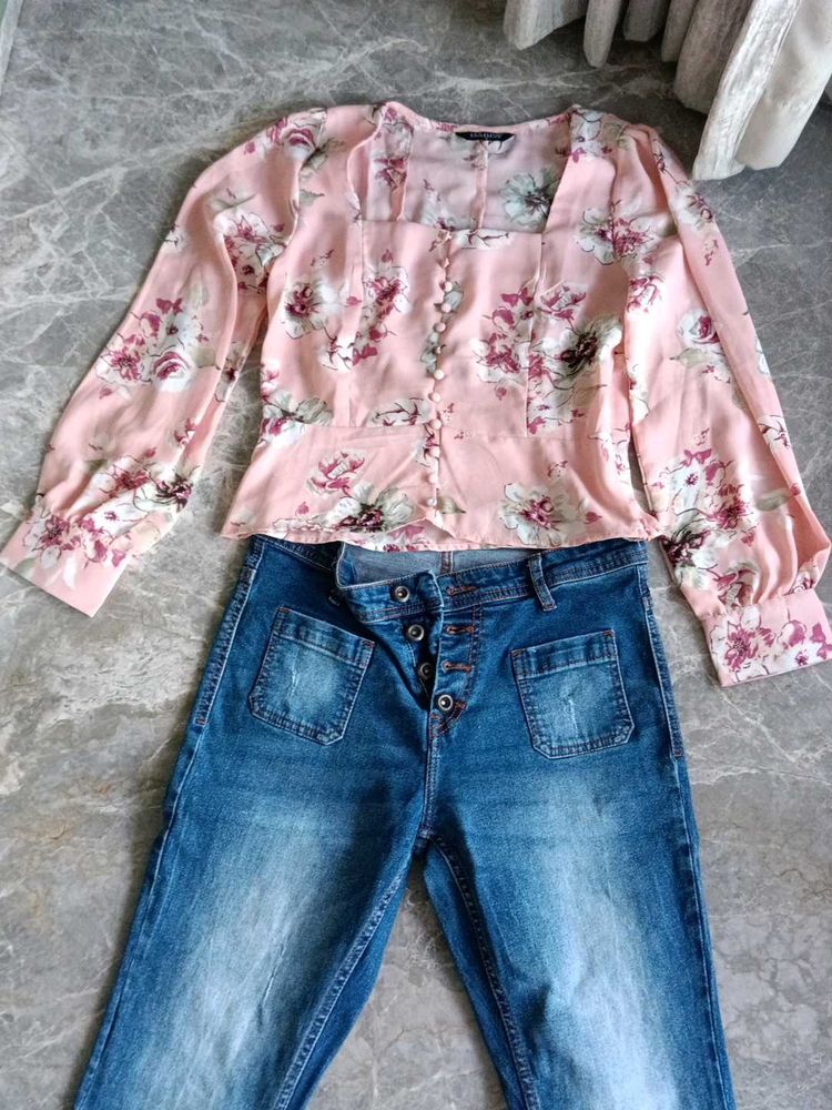 Pink Floral Button-Up Blouse
