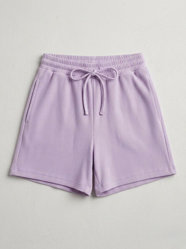 Lavender Ribbed Drawstring Shorts