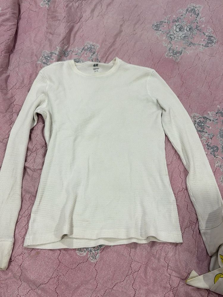 H&amp;M White Long Sleeve Top