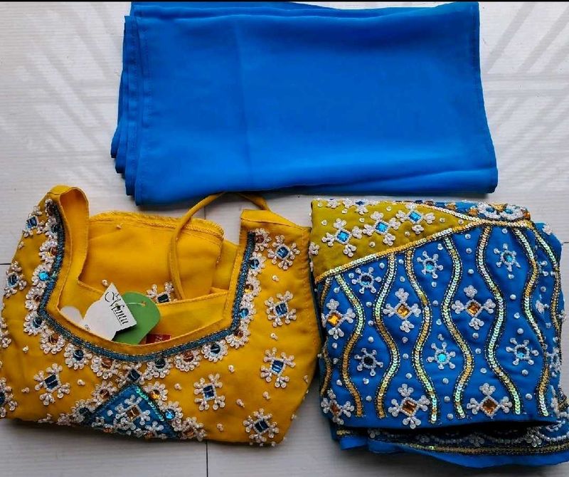 Yellow Blue Combination Lehnga choli