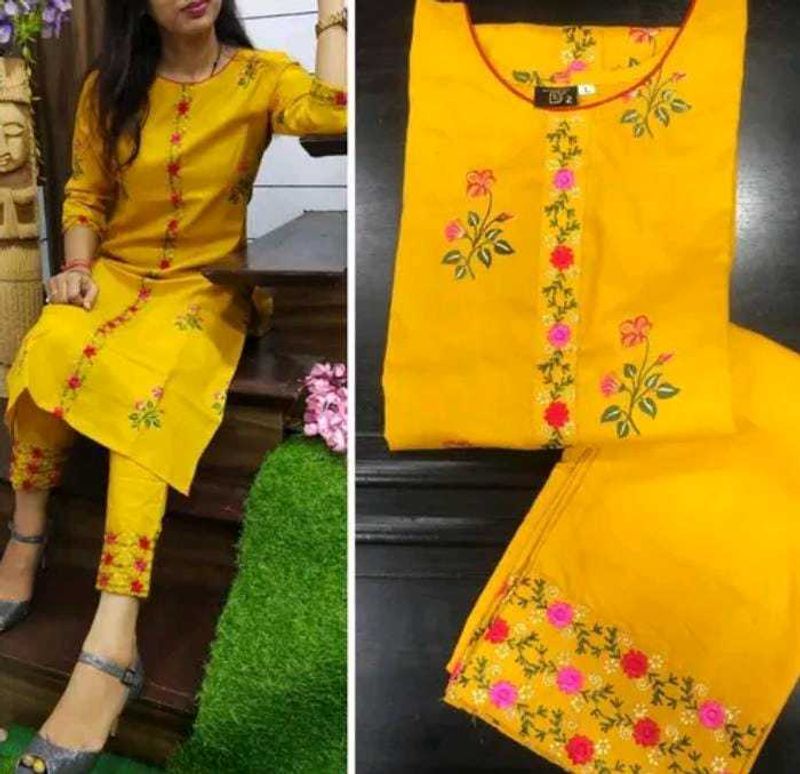 Yellow Kurta Set with Floral Embroidery