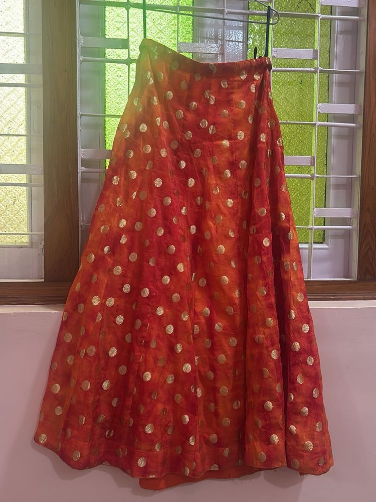Vibrant Orange &amp; Gold Polka Dot Skirt