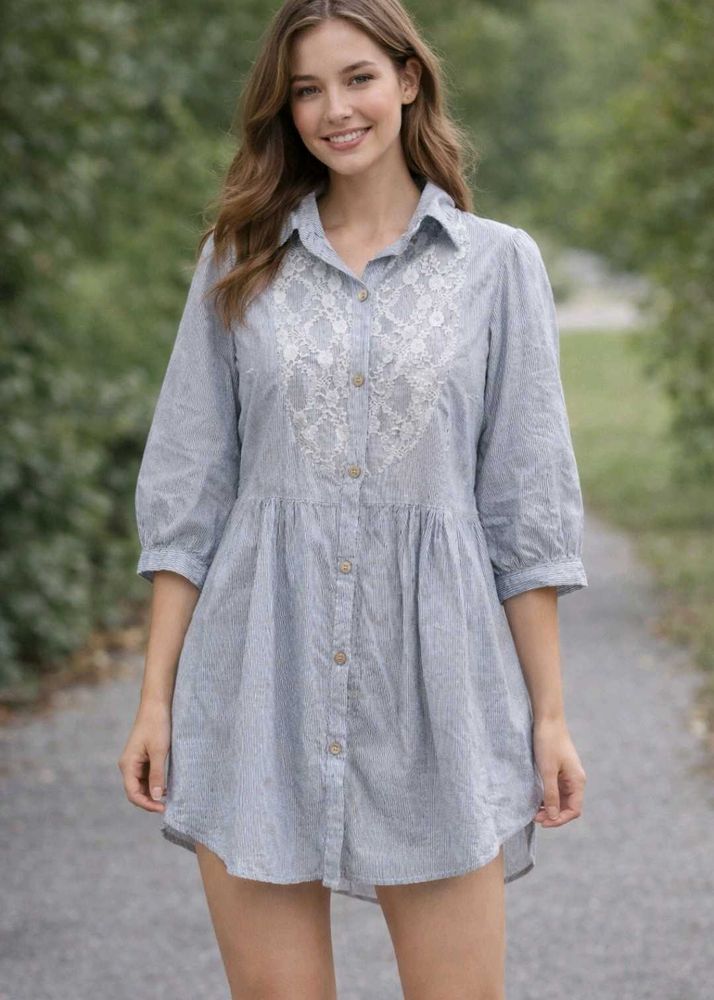 Striped Lace Detail Shirt