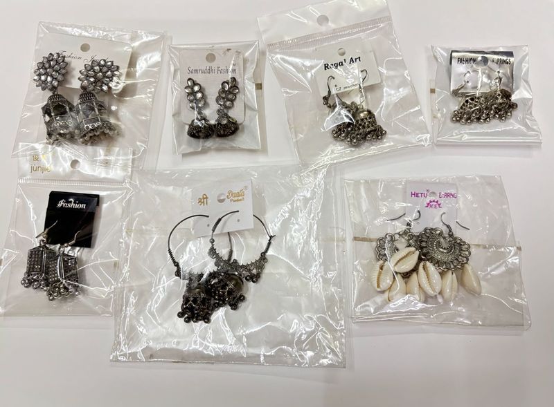 Oxidised Earrings set of 7 jhumkas