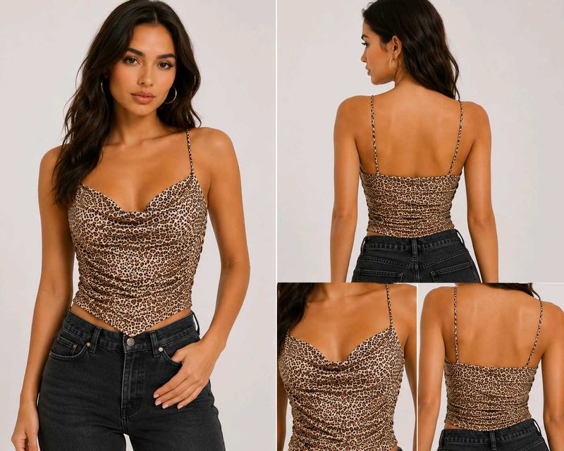 Leopard Print Ruched Camisole Top