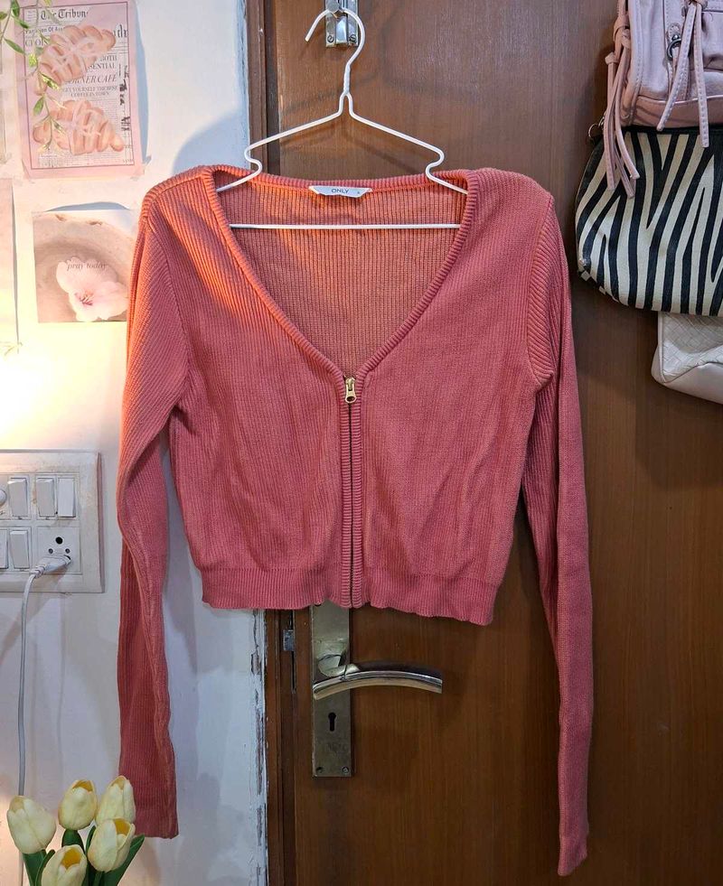 Only Cropped Zip-Up Cardigan