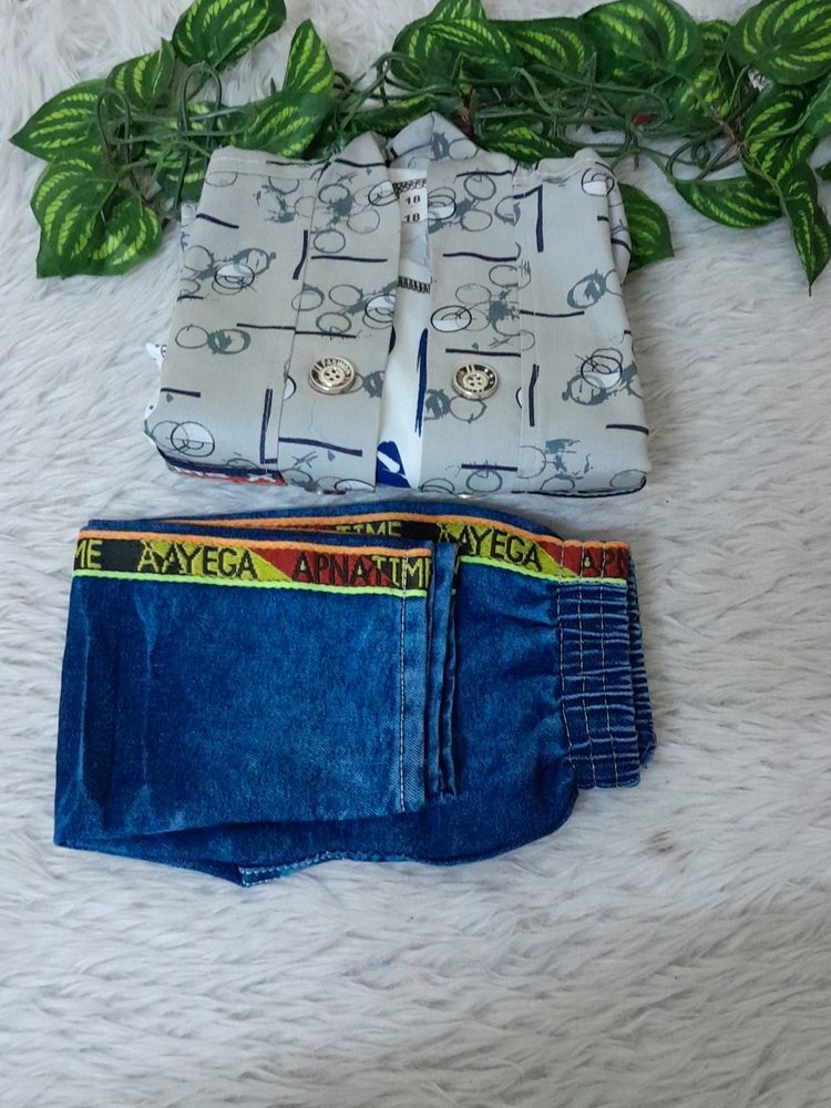 Grey Printed Shirt Set (Boy's)