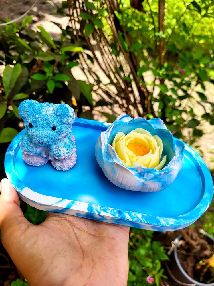 Teddy Bear &amp; Lotus Candle with Trinket Tray