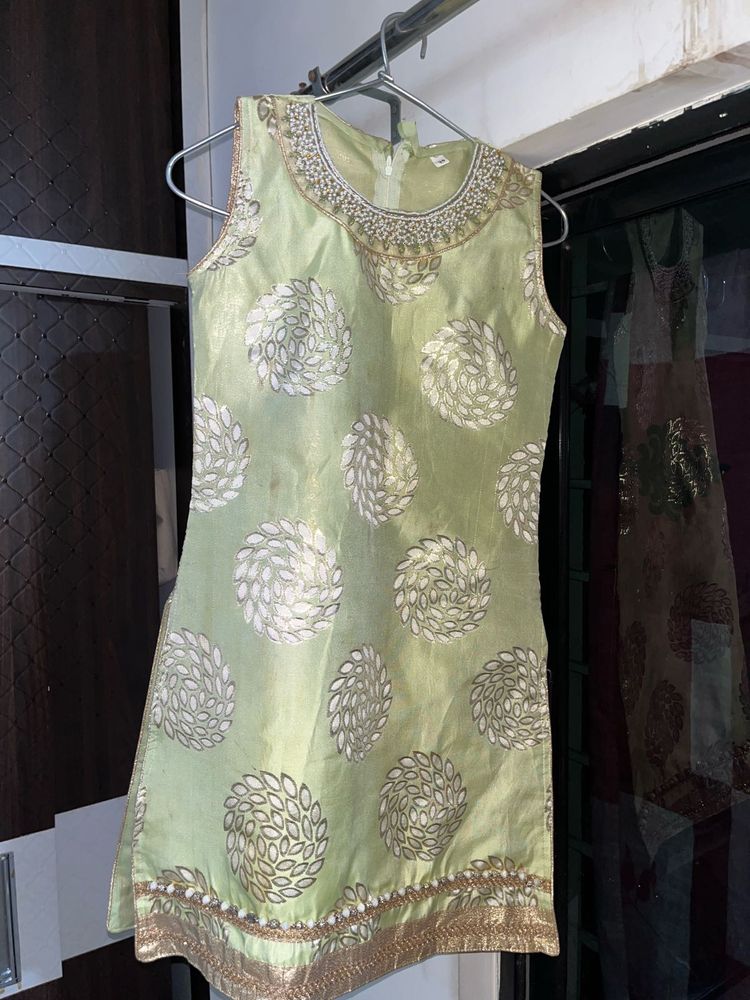 Light Green Embroidered Kurta Plazo &amp; Patiala Set