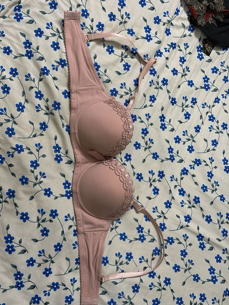 Lace Trim Pink Bra
