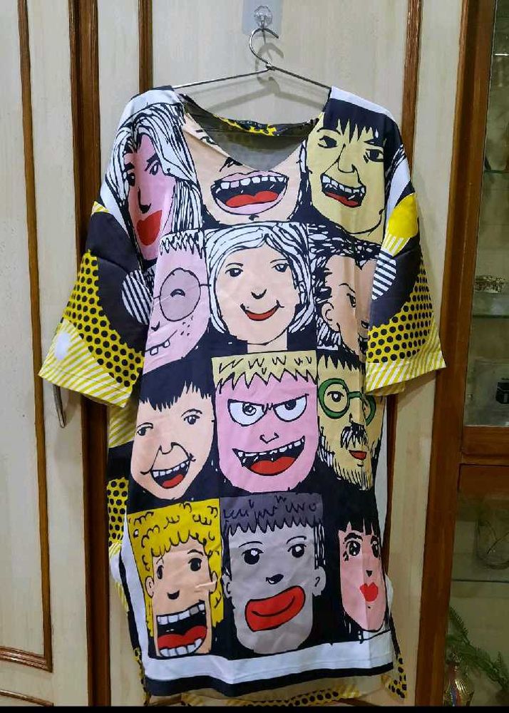 Funky Face Print Tunic Top