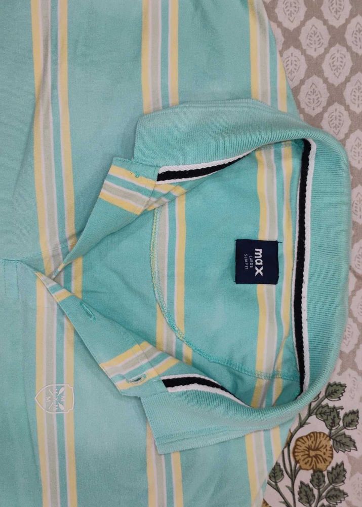 MAX Men’s Mint Green Striped Polo T-Shirt |