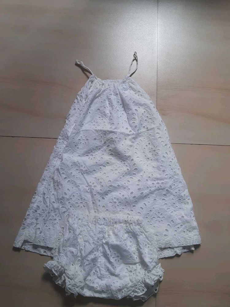 Adorable White Eyelet Dress &amp; Bloomers Set
