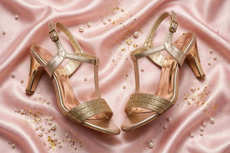 Sparkling Gold T-Strap Heels