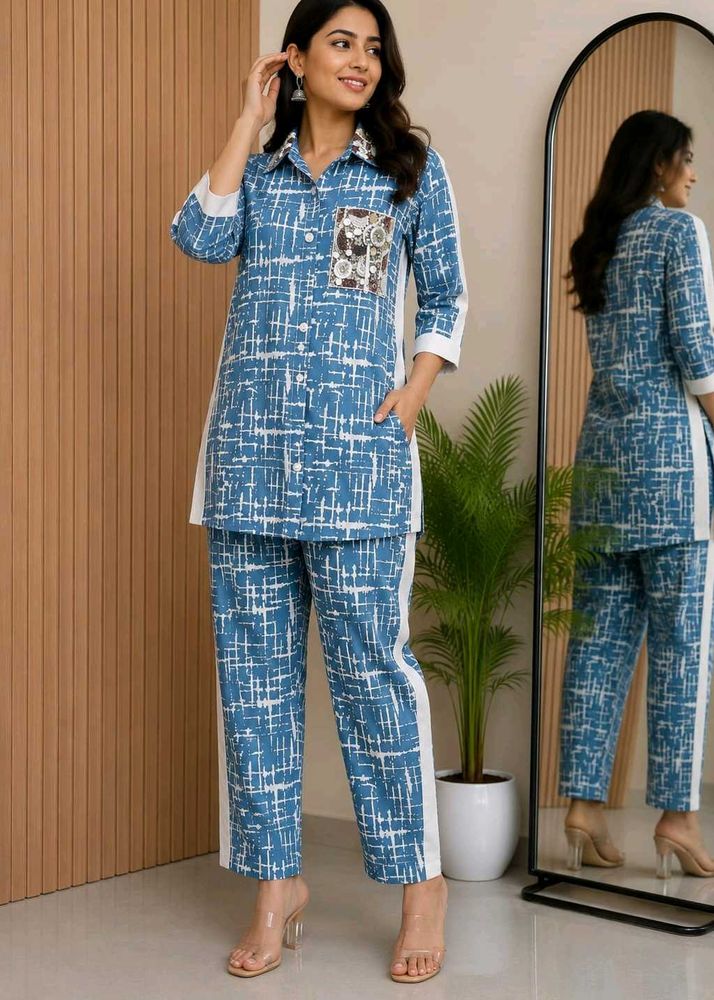 Stylish Blue Printed Kurta Set