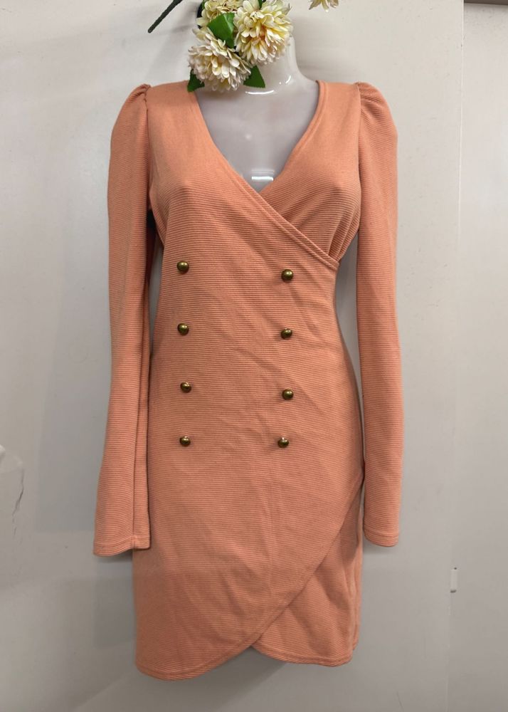 Peach Double Breasted Mini Dress