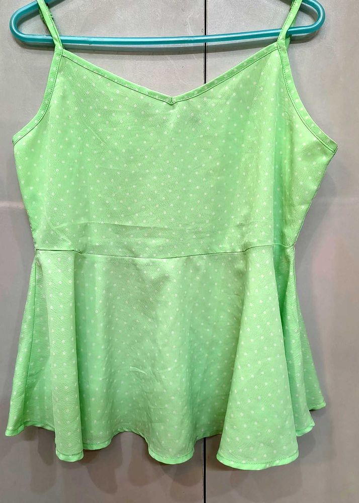 Light Green Polka Dot Peplum Top