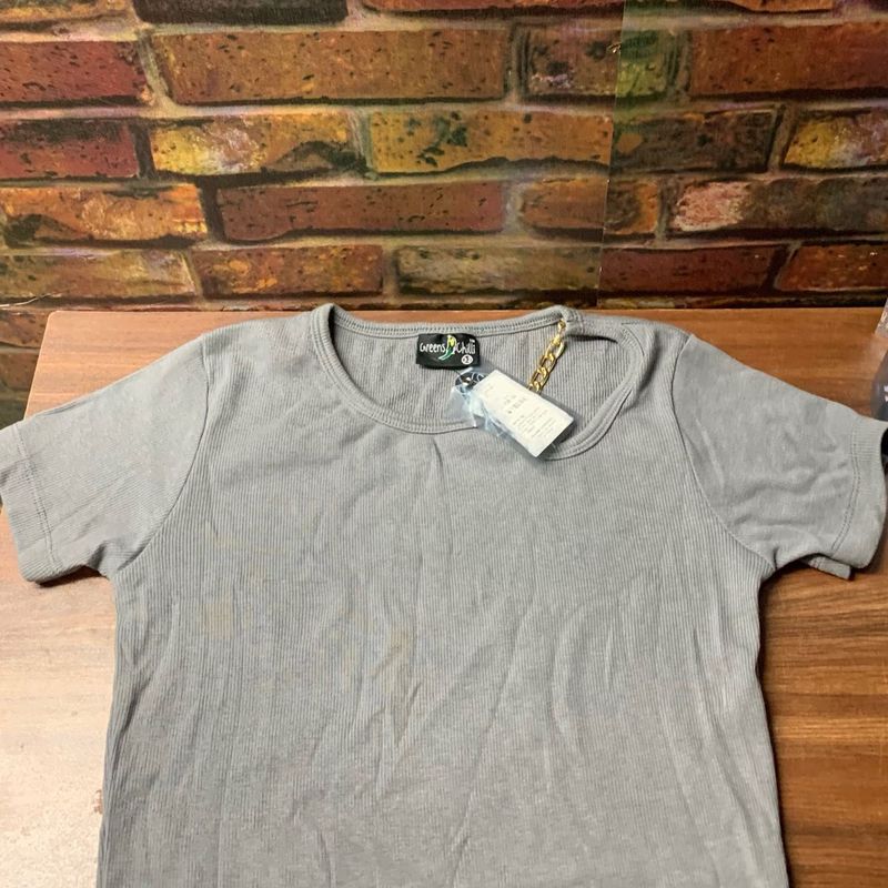 Grey Ribbed Crew Neck T-Shirt