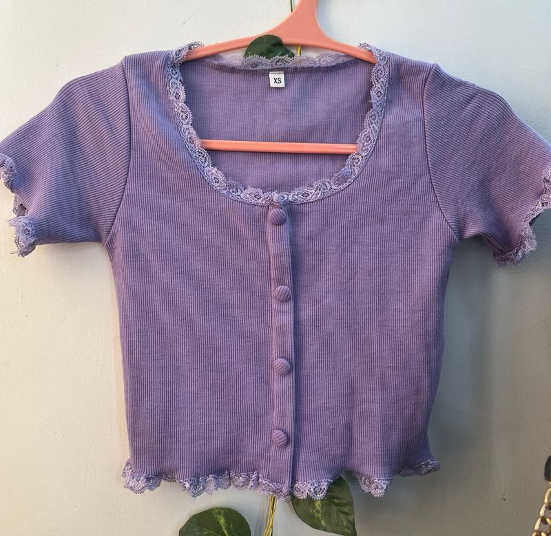 Cute Purple Lace Trim Crop Top