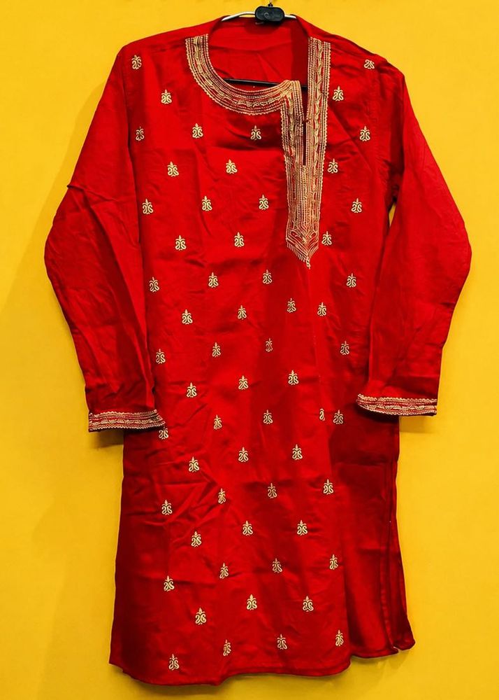 Red Embroidered Kurta