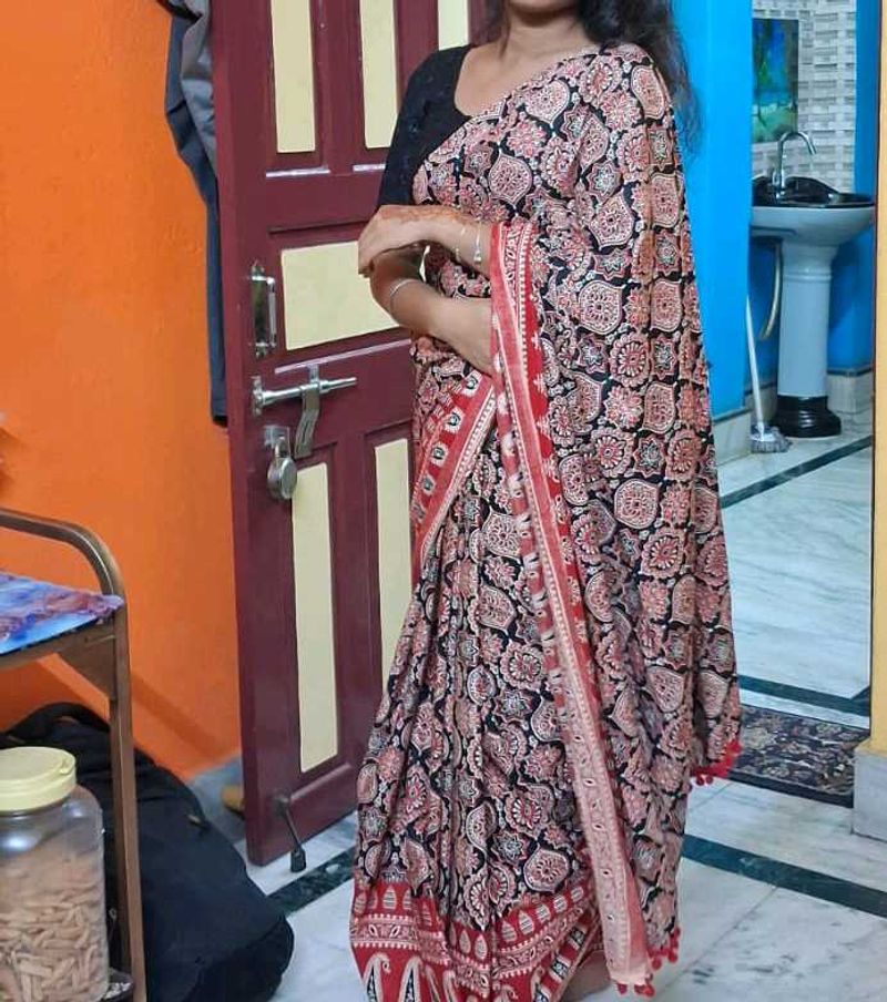 kalamkari ajrakh cotton saree