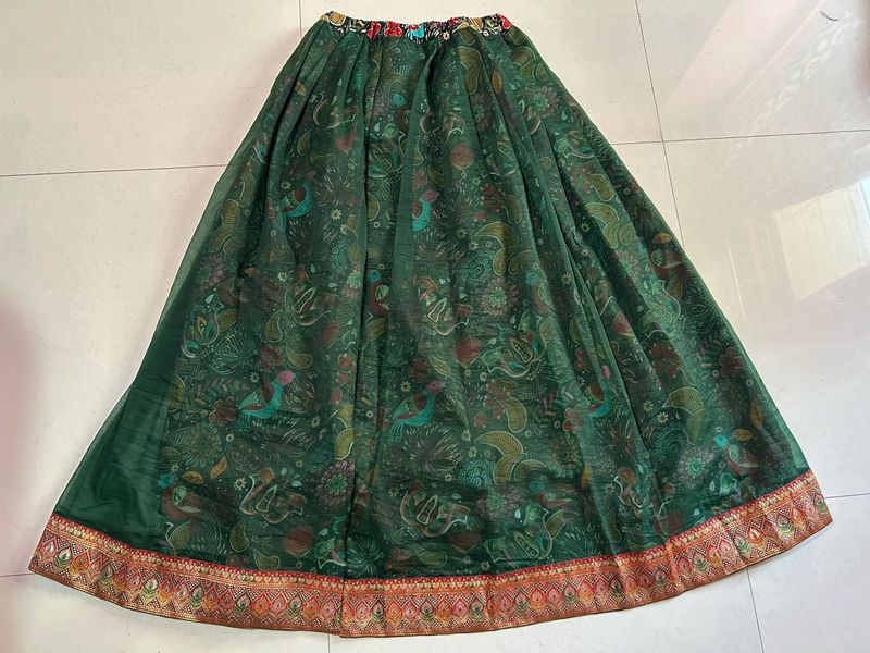 Emerald Green Patterned Maxi Skirt