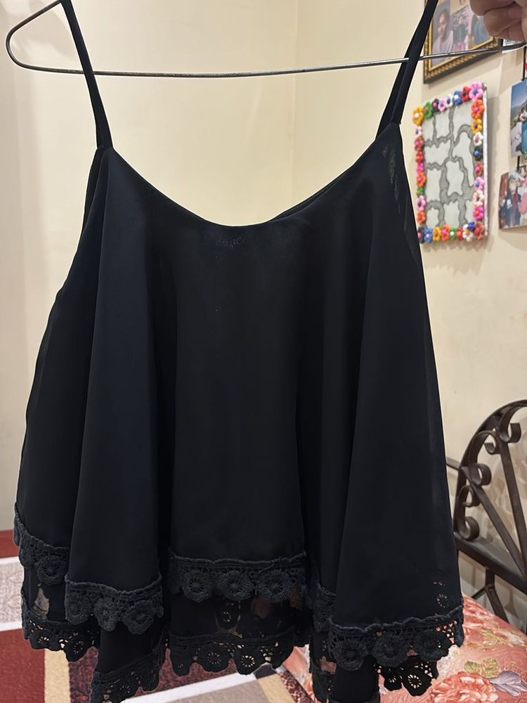 Elegant Black Lace Trim Camisole Top