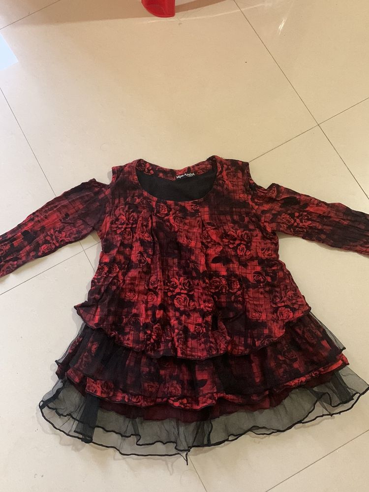 Red With Black Jean Top