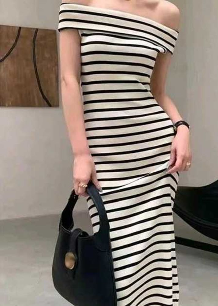 Chic Off-Shoulder Striped Maxi Dress