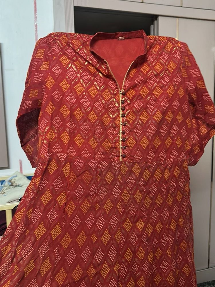 Red Bandhani Print gown
