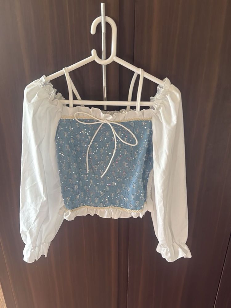 Sparkling Blue Square Neck Crop Top