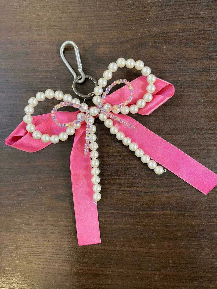 Cute Pearl Ribbon Large size Bow Keychain💖