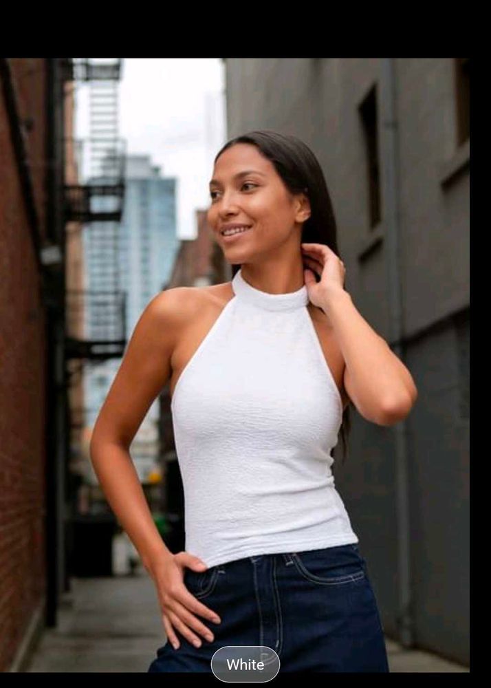 Shein Stylish White Halter Neck Top