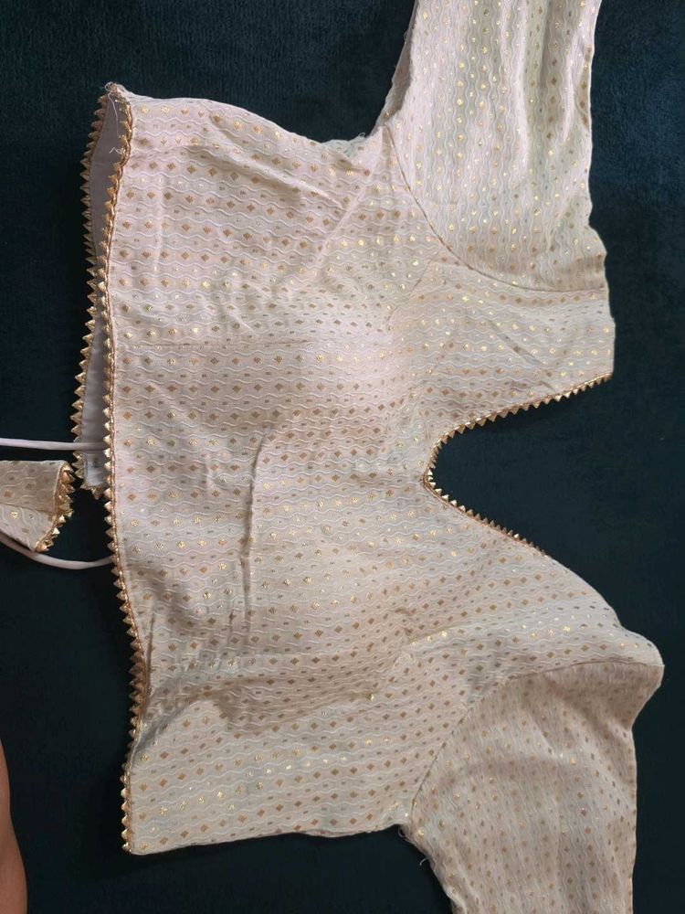 Elegant Cream Blouse with Gold Motifs