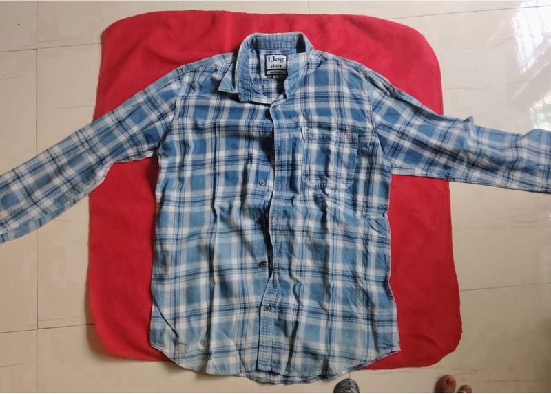 Men's Blue Plaid Long Sleeve Shirt