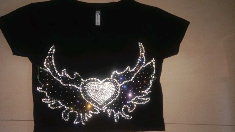 Sparkling Winged Heart Black T-Shirt