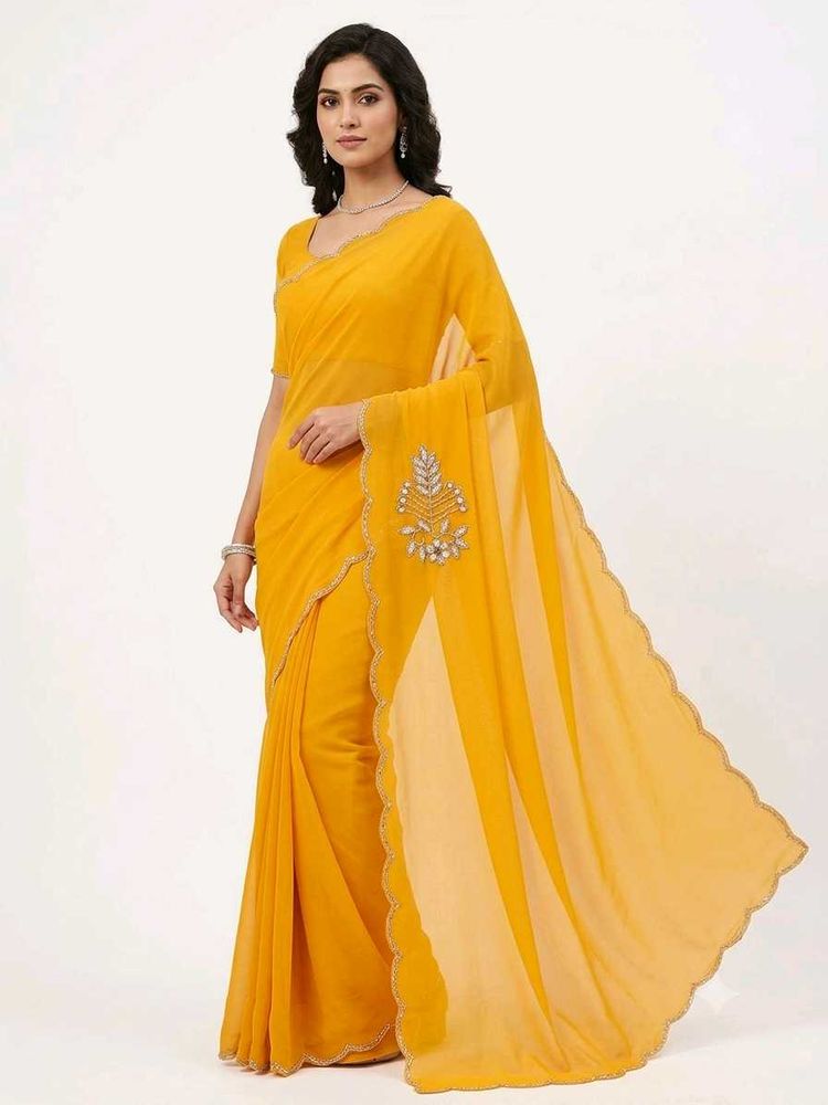 Elegant Yellow Embellished Saree
