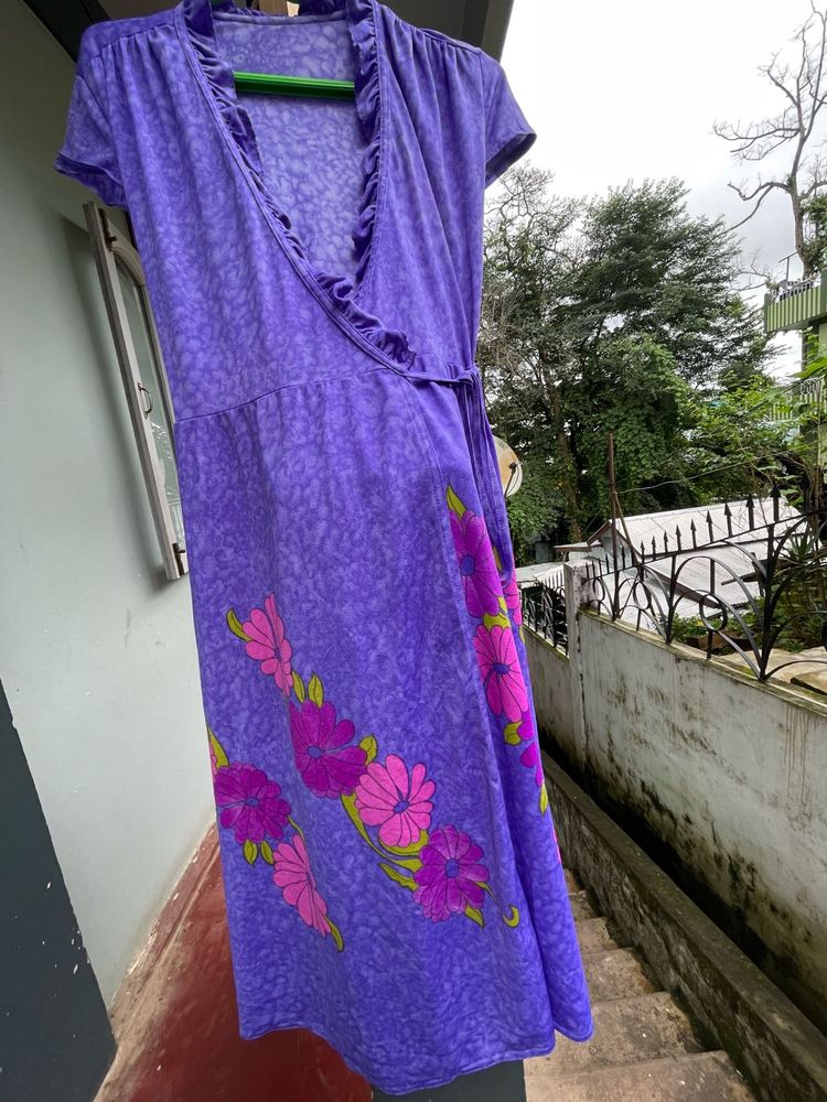 Purple Floral Wrap Dress